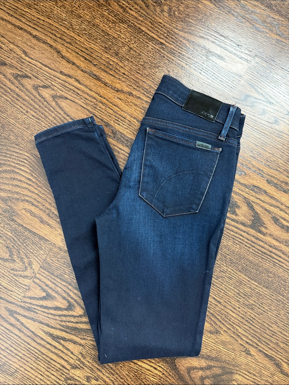 Joe's Jeans Flawless mid rise skinny ankle dark indigo, brown stitching